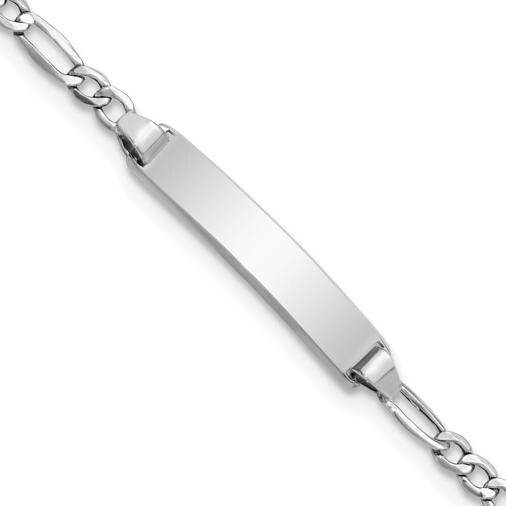 14k White Gold Wg Semi-solid Polished Figaro Id Bracelet